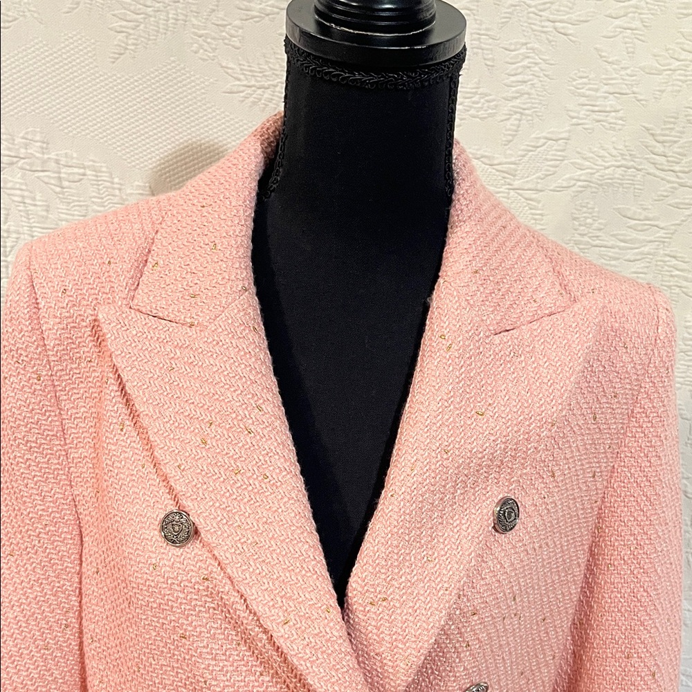 Mina Self Pink and Gold Speckled Double-Breasted Blazer, size medium - Picture 3 of 13